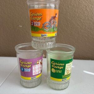 Welch's Curious George 2 3 6 Collectible Jar Jelly Glass Set of 3 Monkey